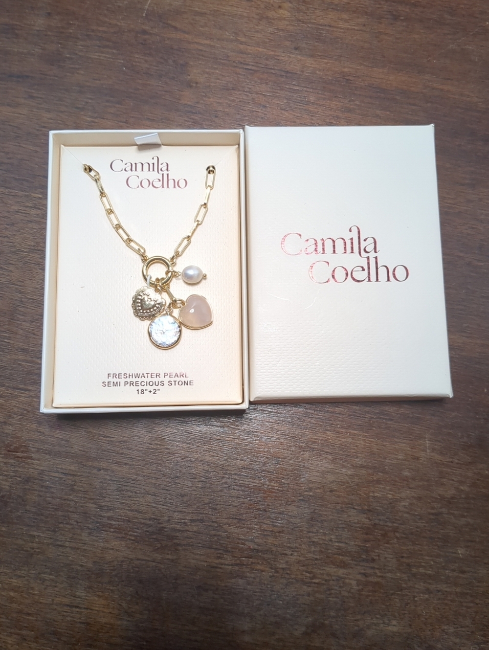 Camila Coelho Gold Charm Necklace with Pearl and Pink Stone